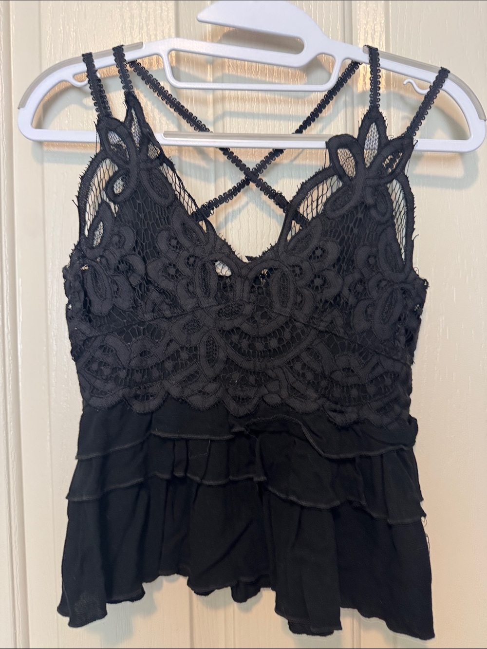 POL Black Lace Camisole with Ruffle Hem